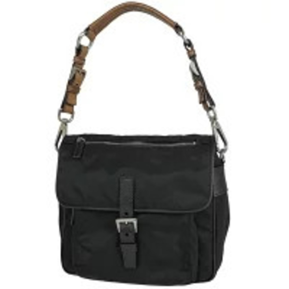 Prada black shoulder Hobo bag top flap clasp Black